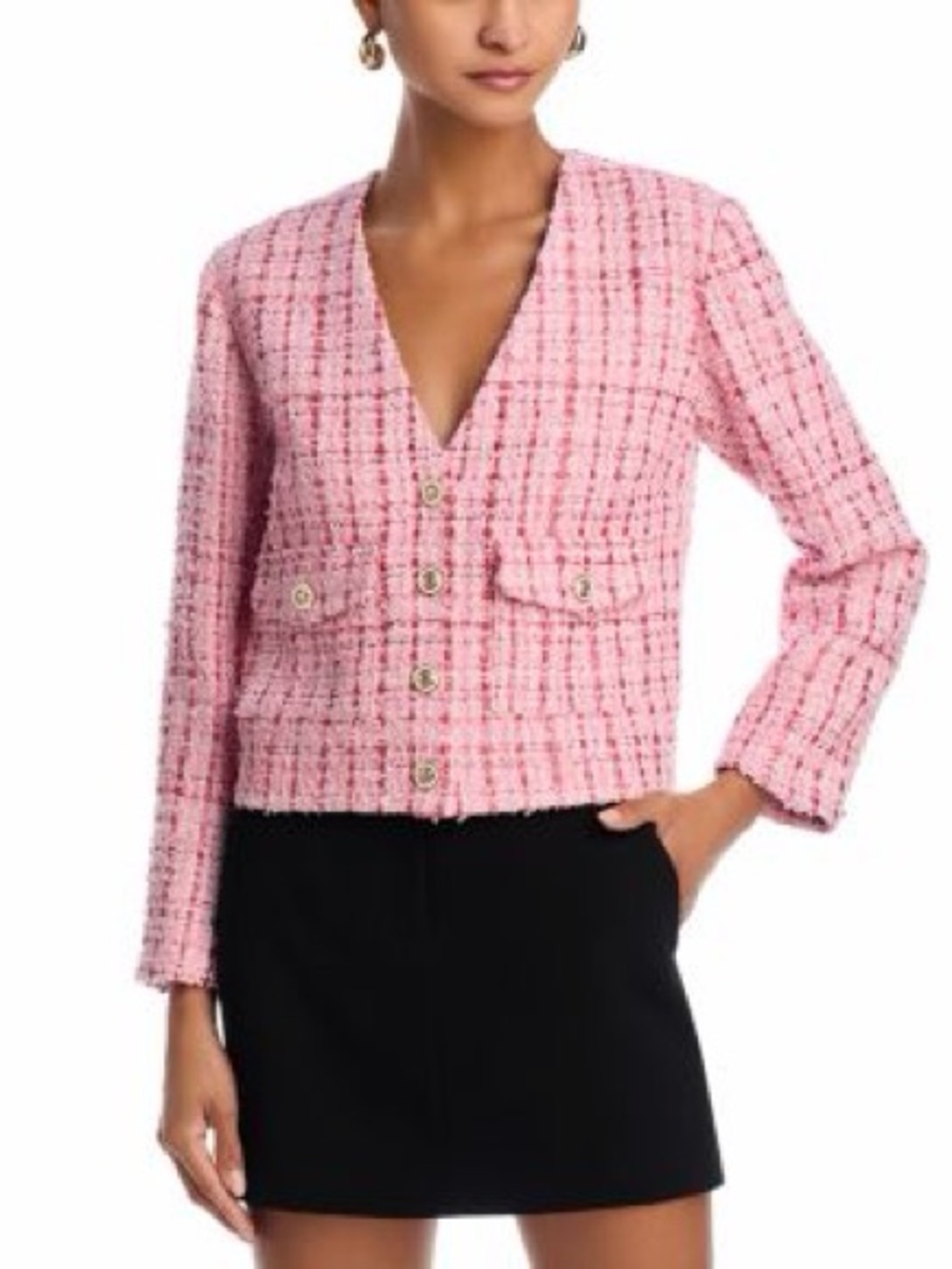 Aqua Pink Tweed Cropped Jacket with Pearl Buttons